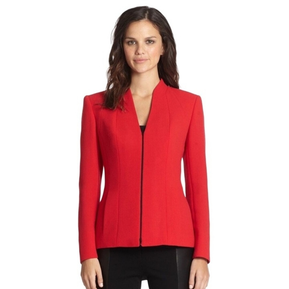 Lafayette 148 New York Tara Seamed Scuba Jacket Red Wool Size 8